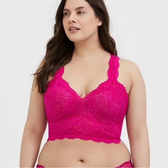 Torrid Unlined Lace Solid Racerback Pink Bralette - Picture 3 of 8